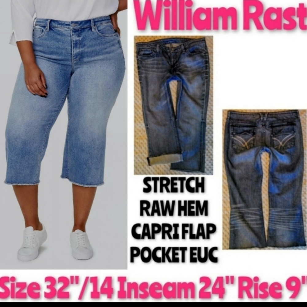 William Rast Jeans Size 32 Crop Raw Hem Flap Pocket Stretch Denim EUC - Picture 1 of 11
